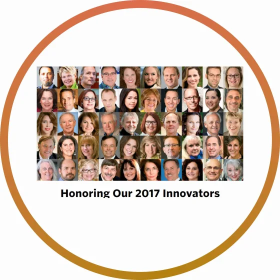 Collage of diverse headshots of people with the text 'Honoring Our 2017 Innovators' underneath.